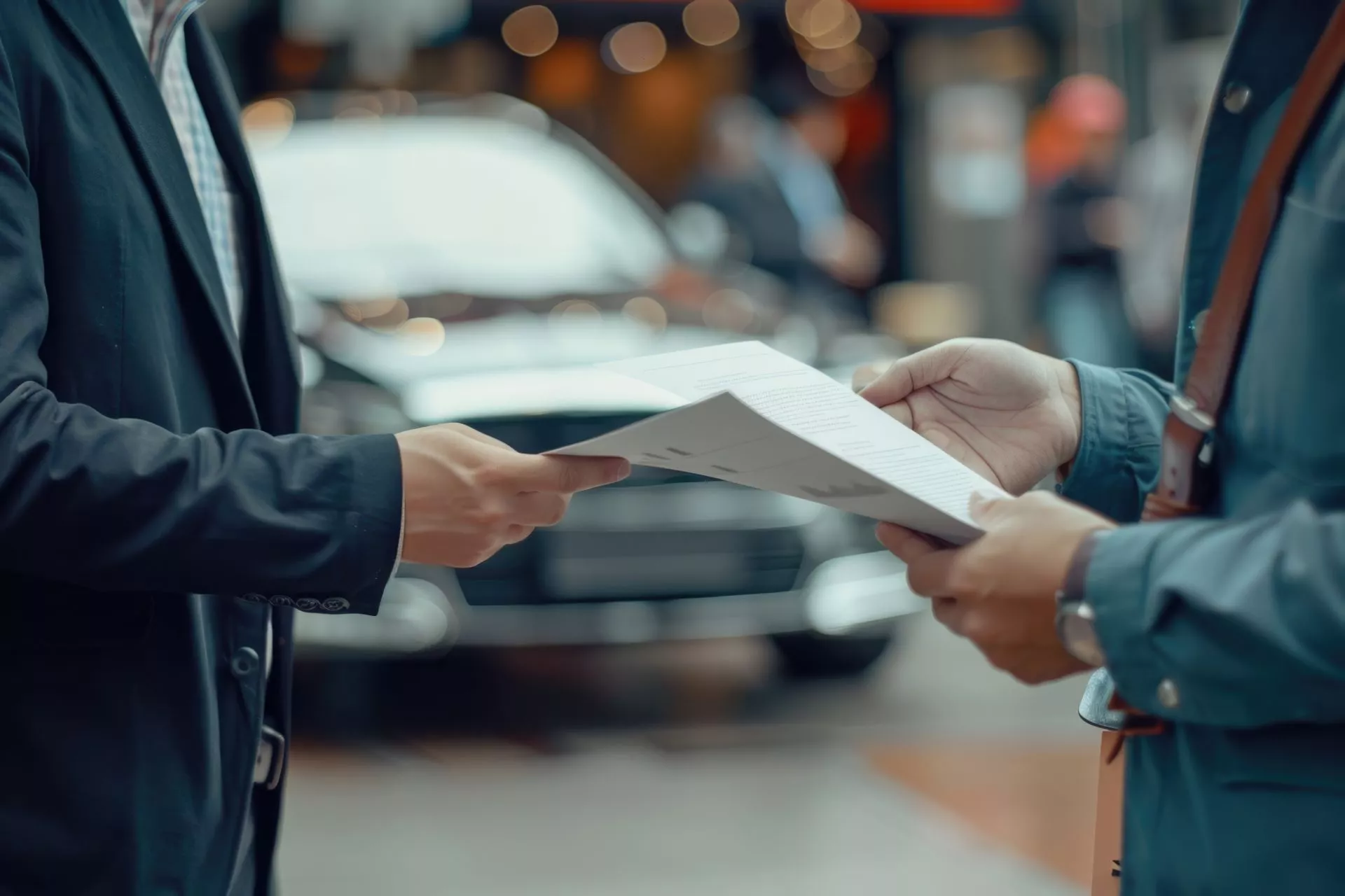 202602041303.webp 台中機車借款免留車示意圖,顧客與當鋪業務人員在車行內握手成交,象徵免留車借款流程透明、快速過件、不影響日常用車。